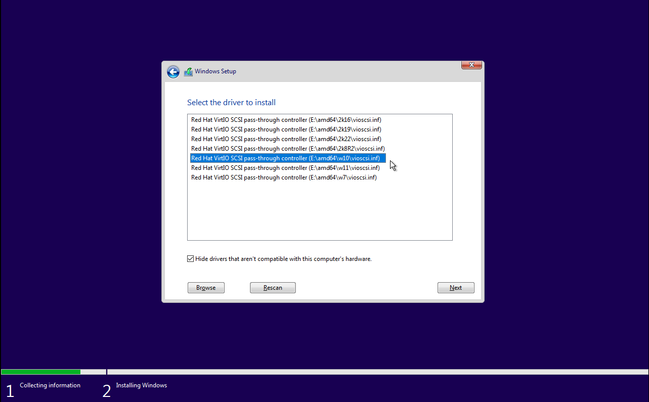要有virtio-win作為CDROM,Windows才能找到驅動程式